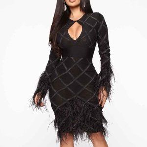 Glamour Black feather dress 2X